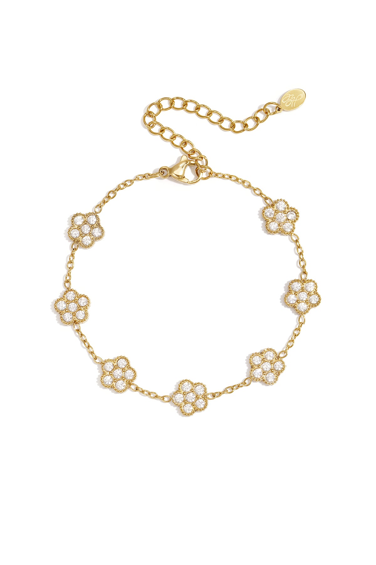 Elegant bracelet with zirconia-set flowers